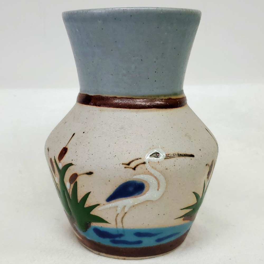 Vintage  handmade Tonala pottery vase artist signed Made in Mexico